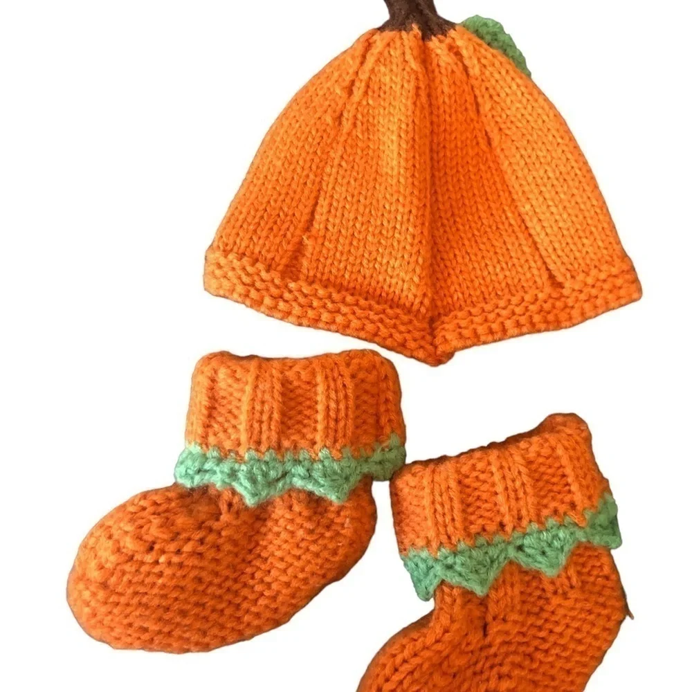Newborn Fall Pumpkin Patch Photo Shoot Session Beanie Booties Leather Bootie NB